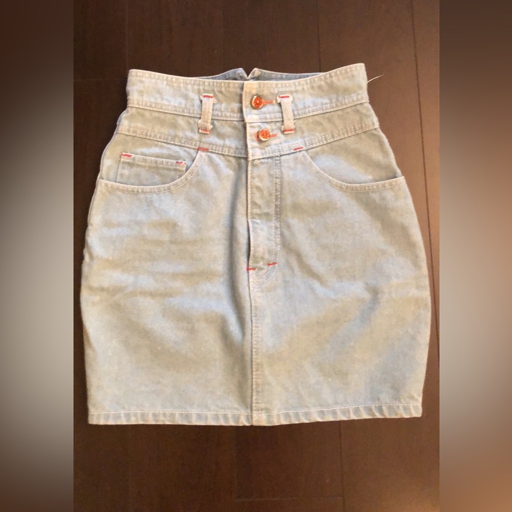Light wash high rise vintage heavy denim mini pencil skirt XS
